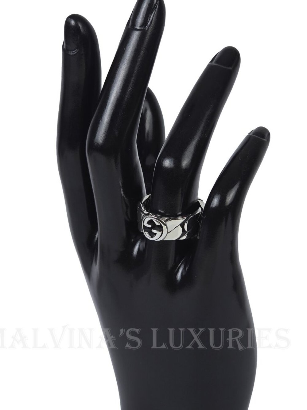 GUCCI RING STERLING SILVER CHAIN w INTERLOCKING GG LOGO sz 19 US 8 3/4 - Picture 10 of 16